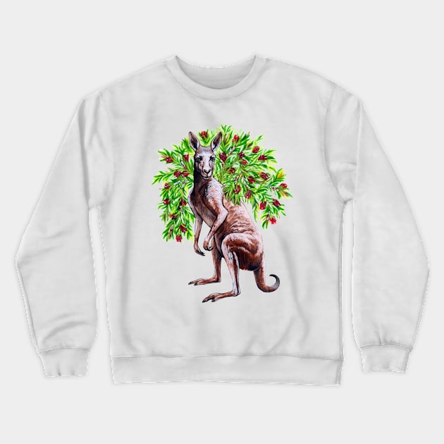 Kangaroo with Bottlebrush - Native Australian Christmas Crewneck Sweatshirt by Pip Tacla